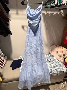 Hello Molly Powder Blue Lace Cowl Slip Dress